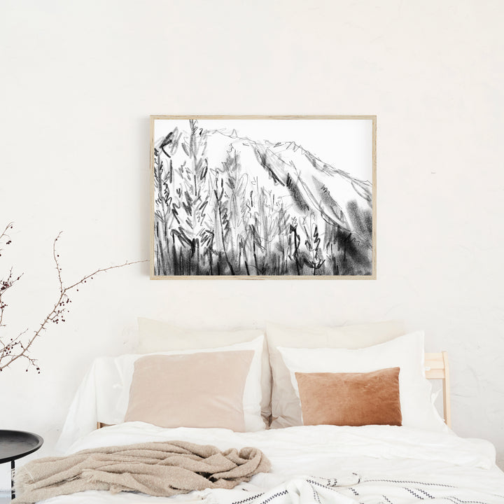 Black and White Mountain Landscape Illustration Wall Art Print or Canvas - Jetty Home