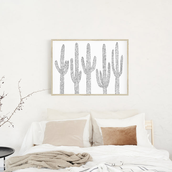Modern Saguaro Cactus Desert Minimalist Black and White Wall Art Print or Canvas - Jetty Home