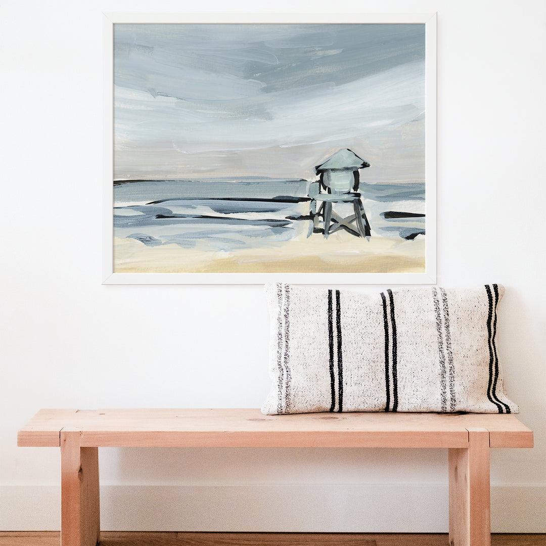 "The Lifeguard Tower" Surfer Coastal Painting - Art Print or Canvas - Jetty Home