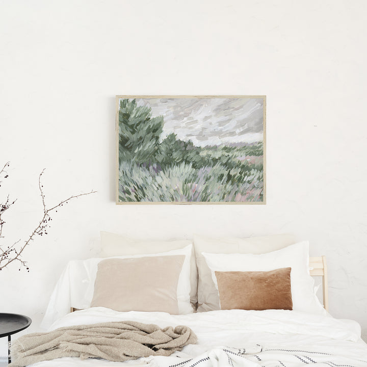 Wallowing Breeze - Landscape Painting Countryside Decor by Jetty Home - Framed View Over Bed