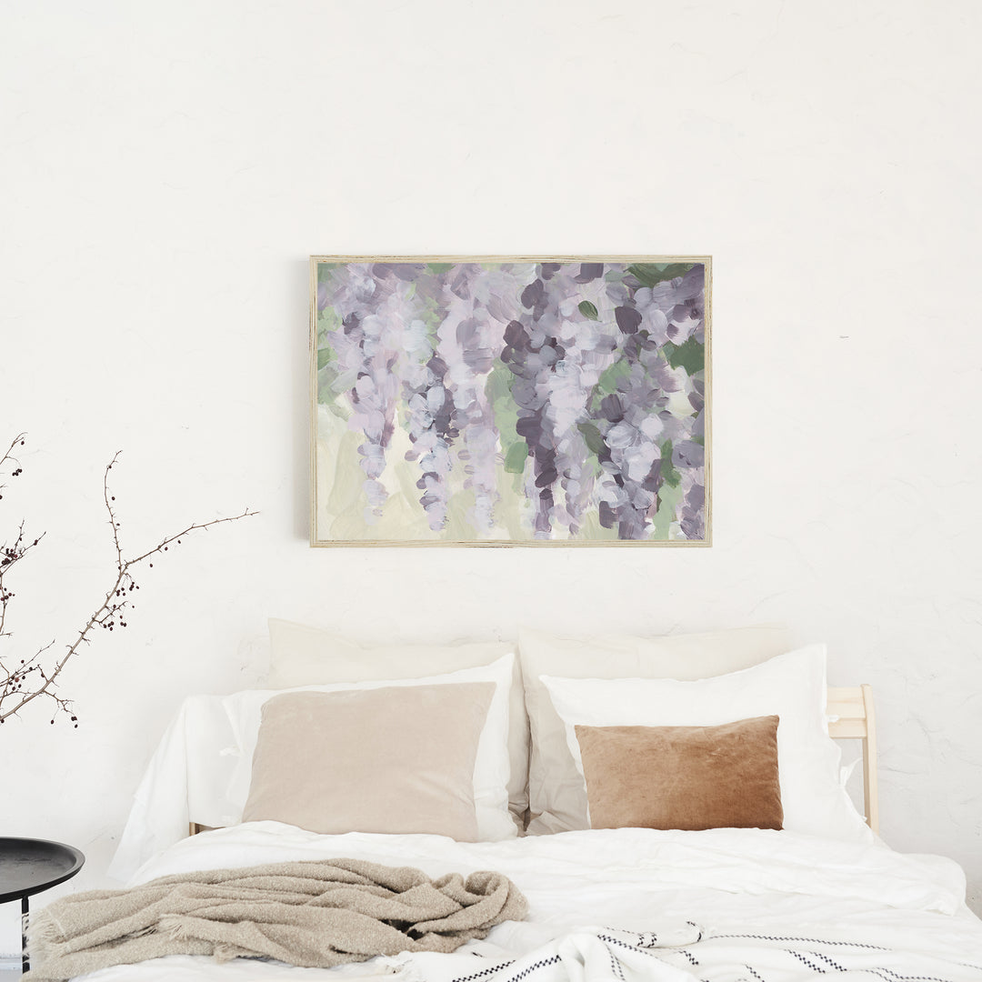 Sunned Wisteria - Modern Floral Painting Farmhouse Decor by Jetty Home - View over bed