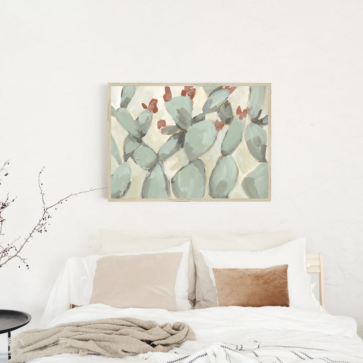 Flowering Prickly Pear Neutral Cactus Painting Wall Art Print or Canvas - Jetty Home