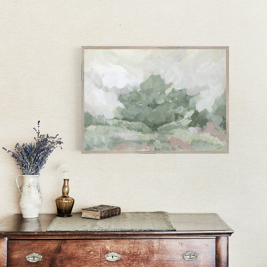The Lonely Oak - Farmhouse Rustic Landscape Artwork by Jetty Home - Framed View in French Country Home