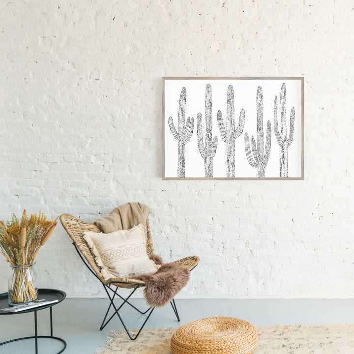 Modern Saguaro Cactus Desert Minimalist Black and White Wall Art Print or Canvas - Jetty Home