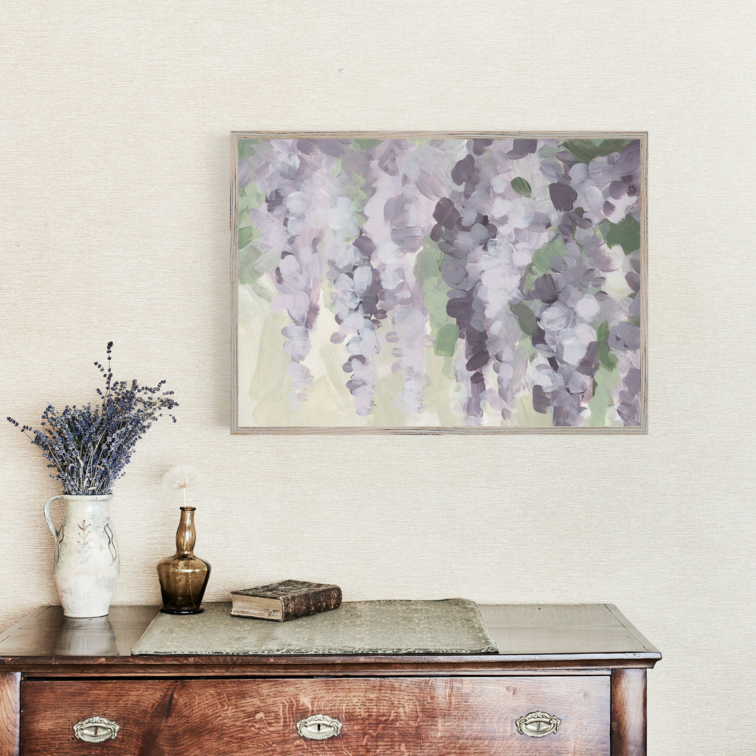 Sunned Wisteria - Modern Floral Painting Farmhouse Decor by Jetty Home - View over Sideboard