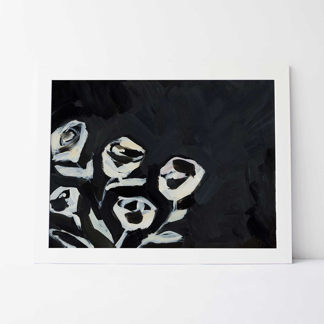 Black and Cream Rose Painting Wall Art Print or Canvas - Jetty Home
