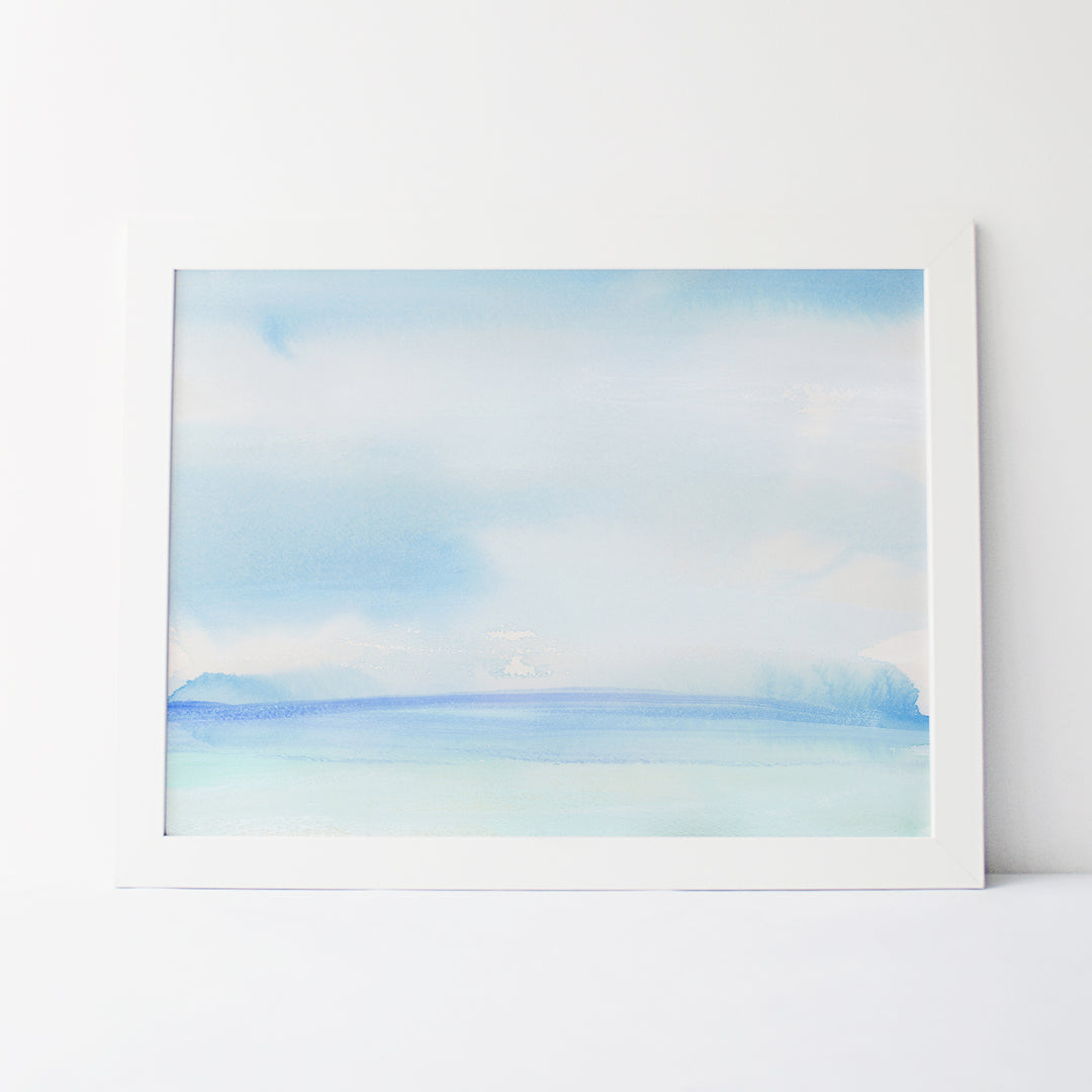 Minimalist Horizon Watercolor Coastal Beach Blue Wall Art Print or Canvas - Jetty Home
