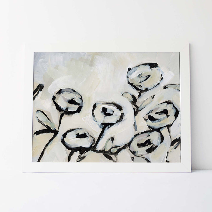 Rose Painting Beige and Black Modern Floral Wall Art Print or Canvas - Jetty Home