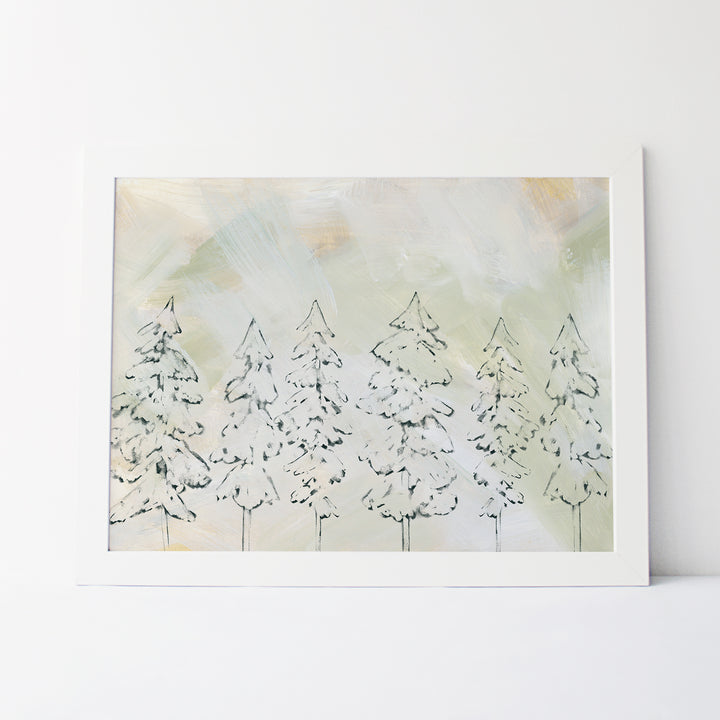 Modern Pine Tree Beige and Green Painting Wall Art Print or Canvas - Jetty Home