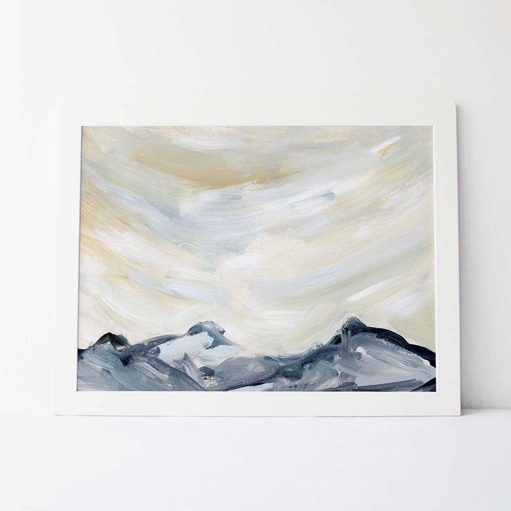 Mountain Range Minimalist Winter Painting Wall Art Print or Canvas - Jetty Home