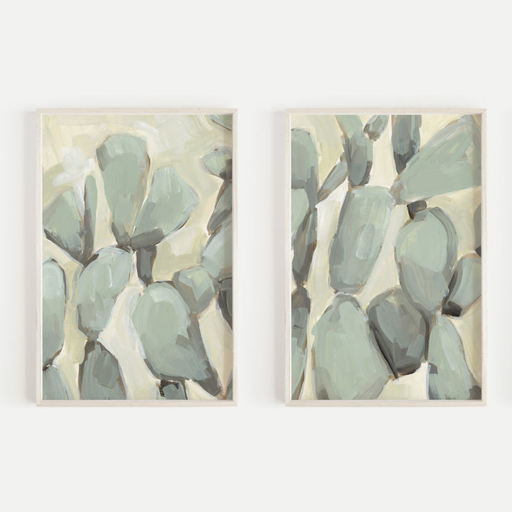 Prickly Pear Neutral Cactus Painting Desert Diptych Set of 2 Wall Art Print or Canvas - Jetty Home