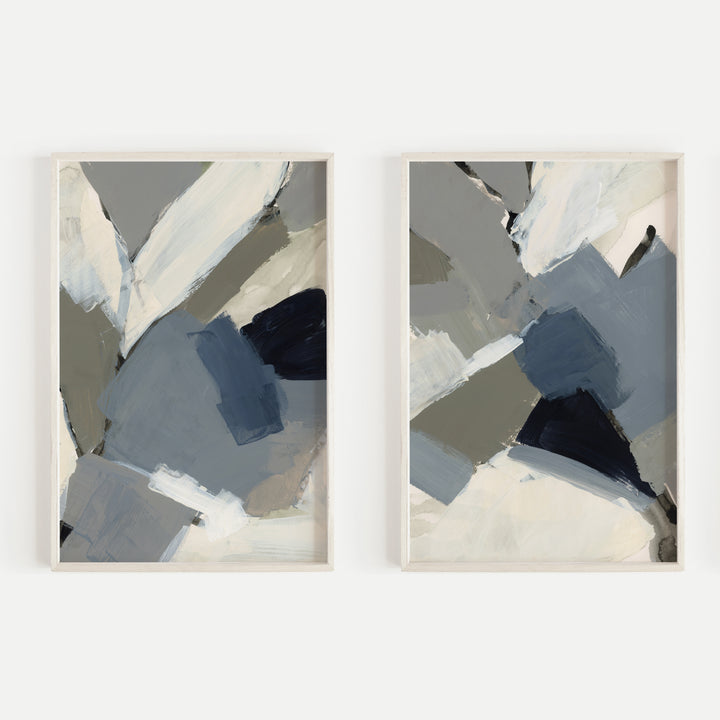 Neutral Gray and Beige Modern Abstract Paintings Diptych Set of 2 Wall Art Print or Canvas - Jetty Home