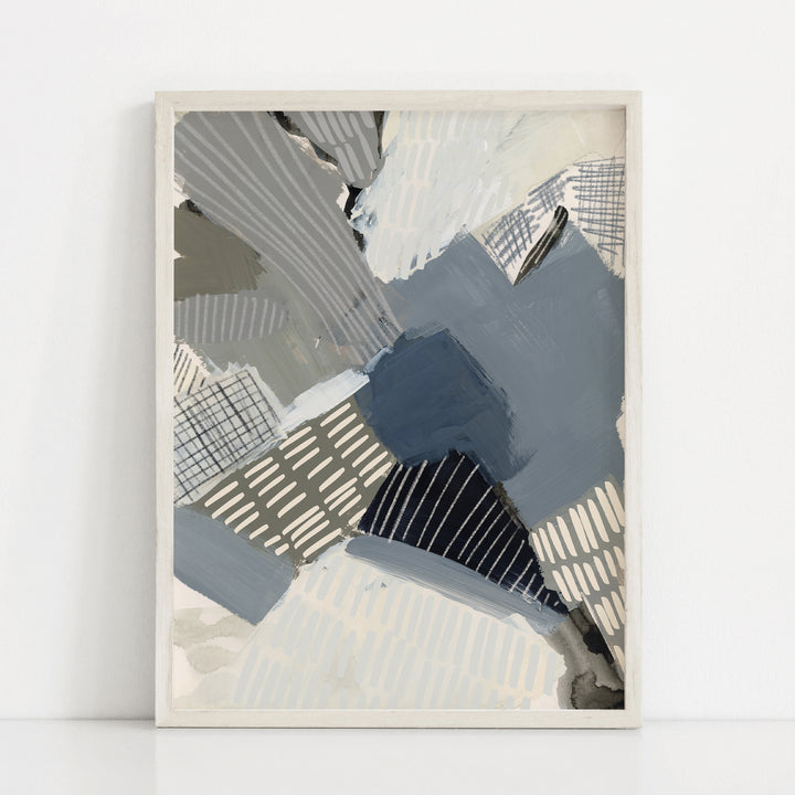 Gray, Slate Blue and Brown Modern Abstract Painting Wall Art Print or Canvas - Jetty Home