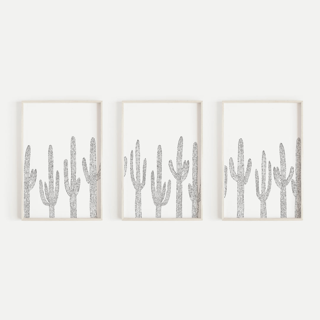 Saguaro Cactus Modern Minimalist Desert Triptych Set of Three Wall Art Prints or Canvas - Jetty Home