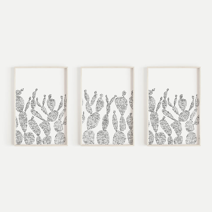 Prickly Pear Cactus Modern Minimalist Desert Triptych Set of Three Wall Art Prints or Canvas - Jetty Home