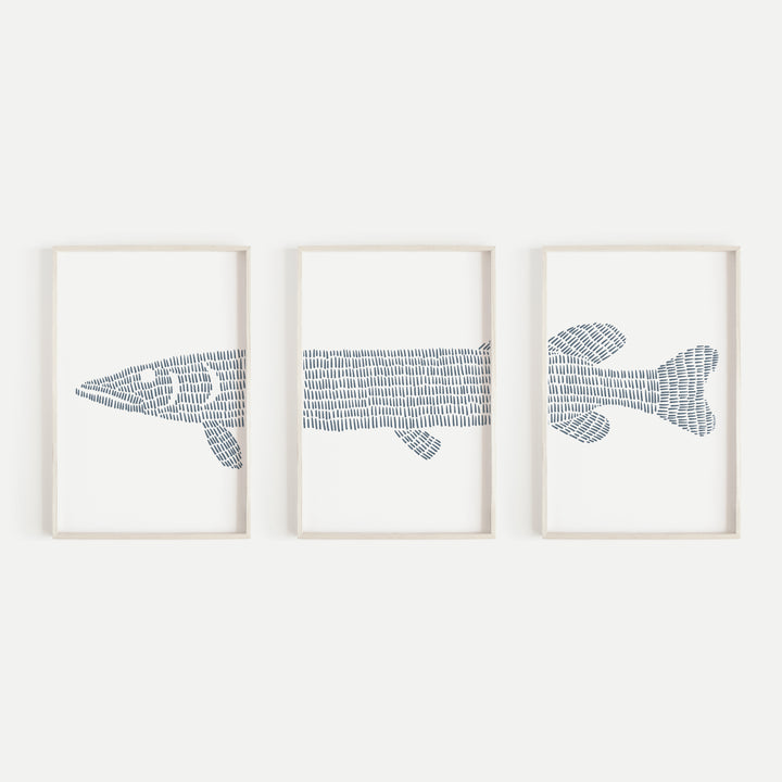 Northern Pike Lake Fish Triptych Set of Three Wall Art Prints or Canvas - Jetty Home
