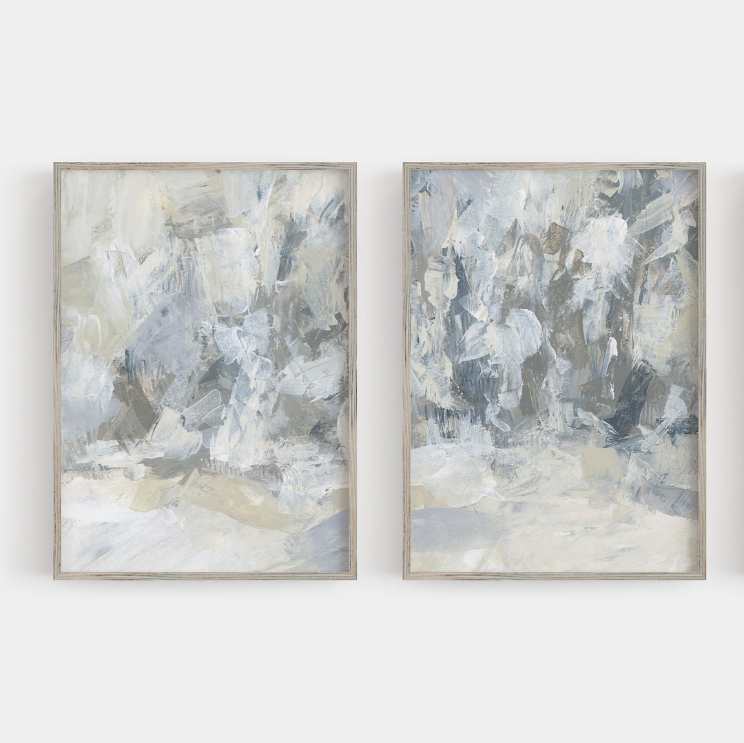 Abstract Winter Forest Snowfall Painting Diptych Set of 2 Wall Art Print or Canvas - Jetty Home