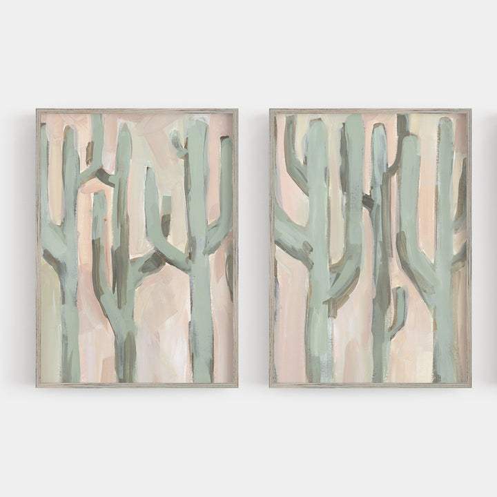 Saguaro Cactus Painting Southwestern Desert Diptych Set of 2 Wall Art Print or Canvas - Jetty Home