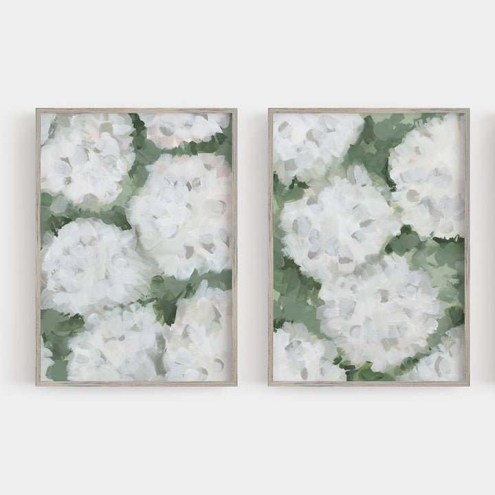 August Hydrangeas Set of 2 Prints or Canvases - Floral Modern Farmhouse Painting from Jetty Home - Framed View 1