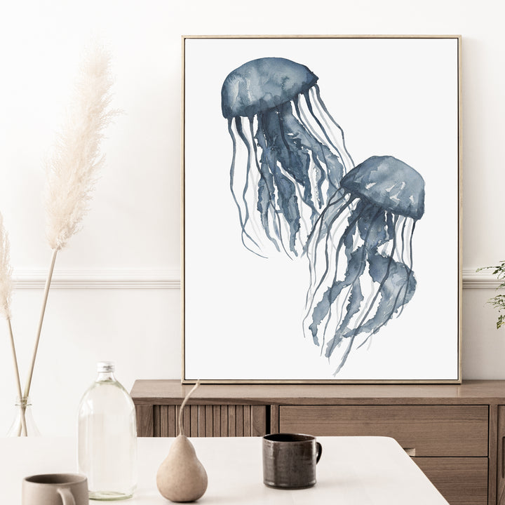Navy Blue Jellyfish Duo  - Art Print or Canvas - Jetty Home