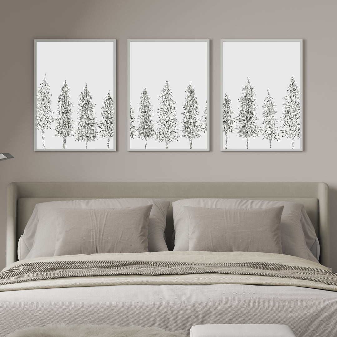 Minimalist Pine Tree Line - Set of 3  - Art Prints or Canvases - Jetty Home