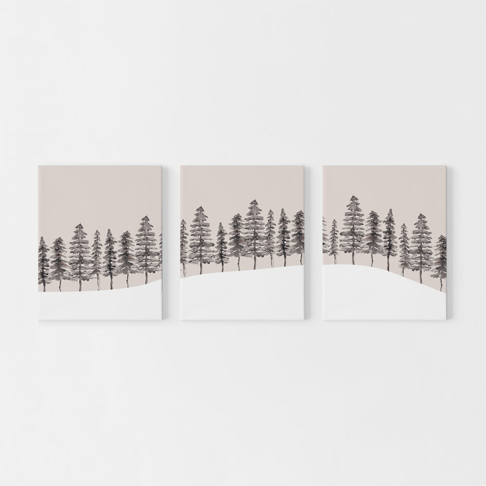 Modern Nordic Pine Tree Triptych Wall Art Print or Canvas - Jetty Home