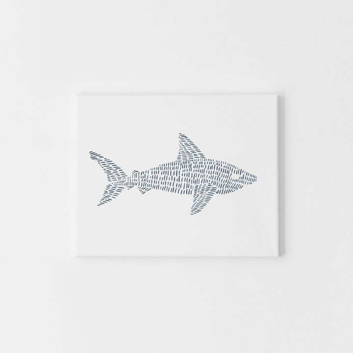 Great White Shark Modern Blue and White Beach House Illustration Wall Art Print or Canvas - Jetty Home