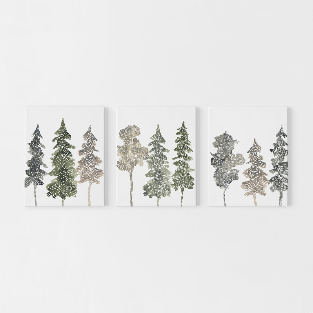 Mystical Forest Trees Watercolor Triptych Set of 3 Wall Art Prints or Canvases - Jetty Home