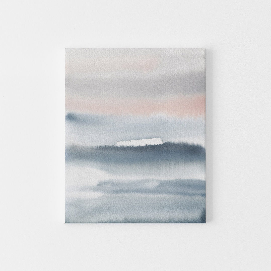 Modern Blue Gray and Pink Flowy Watercolor Painting Wall Art Print or Canvas - Jetty Home