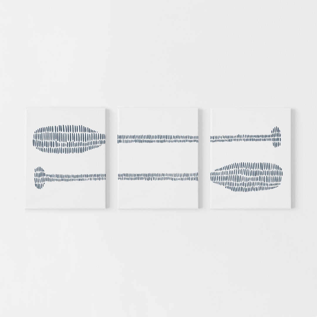 Paddle Oar Modern Nautical Blue Triptych Set of Three Wall Art Prints or Canvas - Jetty Home