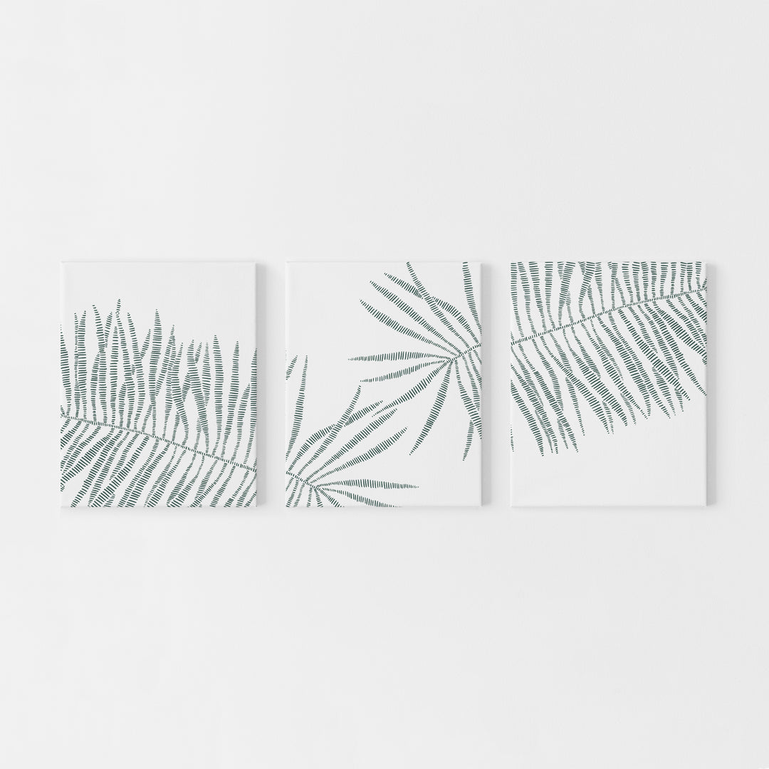 Modern Tropical Palm Leaf Triptych Set of Three Wall Art Prints or Canvas - Jetty Home