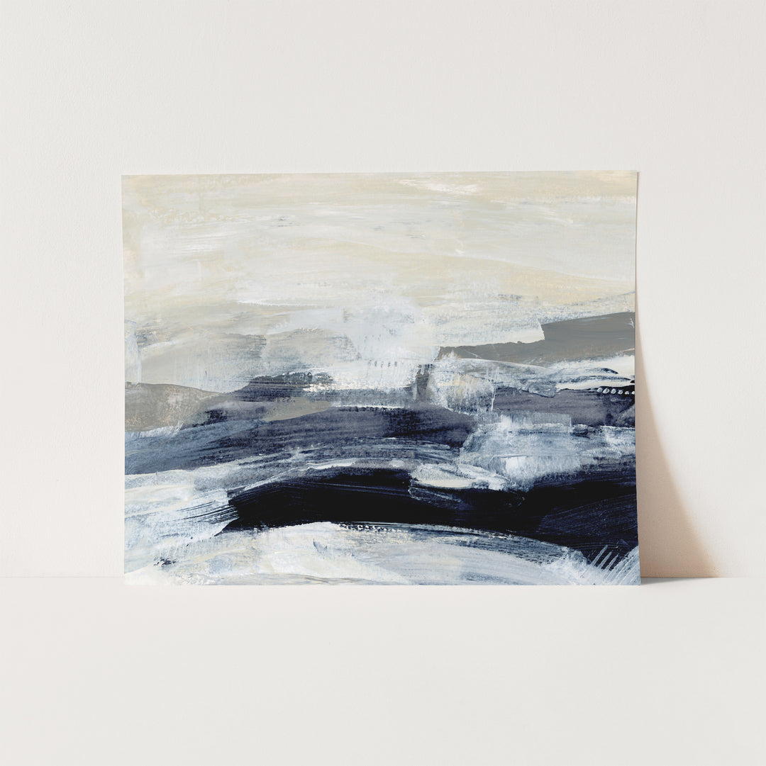 Dark Blue and Beige Modern Abstract Palette Knife Painting Wall Art Print or Canvas - Jetty Home