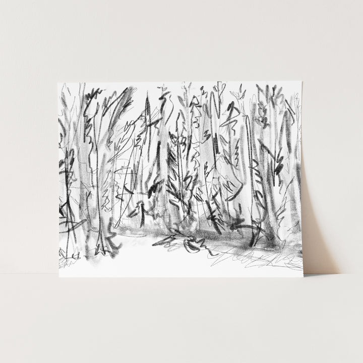 Winter Woods Scene Landscape Sketch Illustration Black and White Wall Art Print or Canvas - Jetty Home