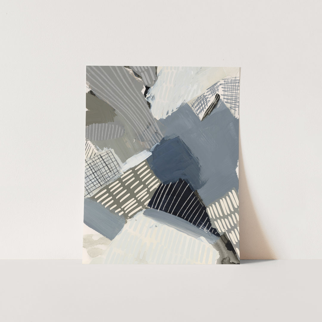 Gray, Slate Blue and Brown Modern Abstract Painting Wall Art Print or Canvas - Jetty Home