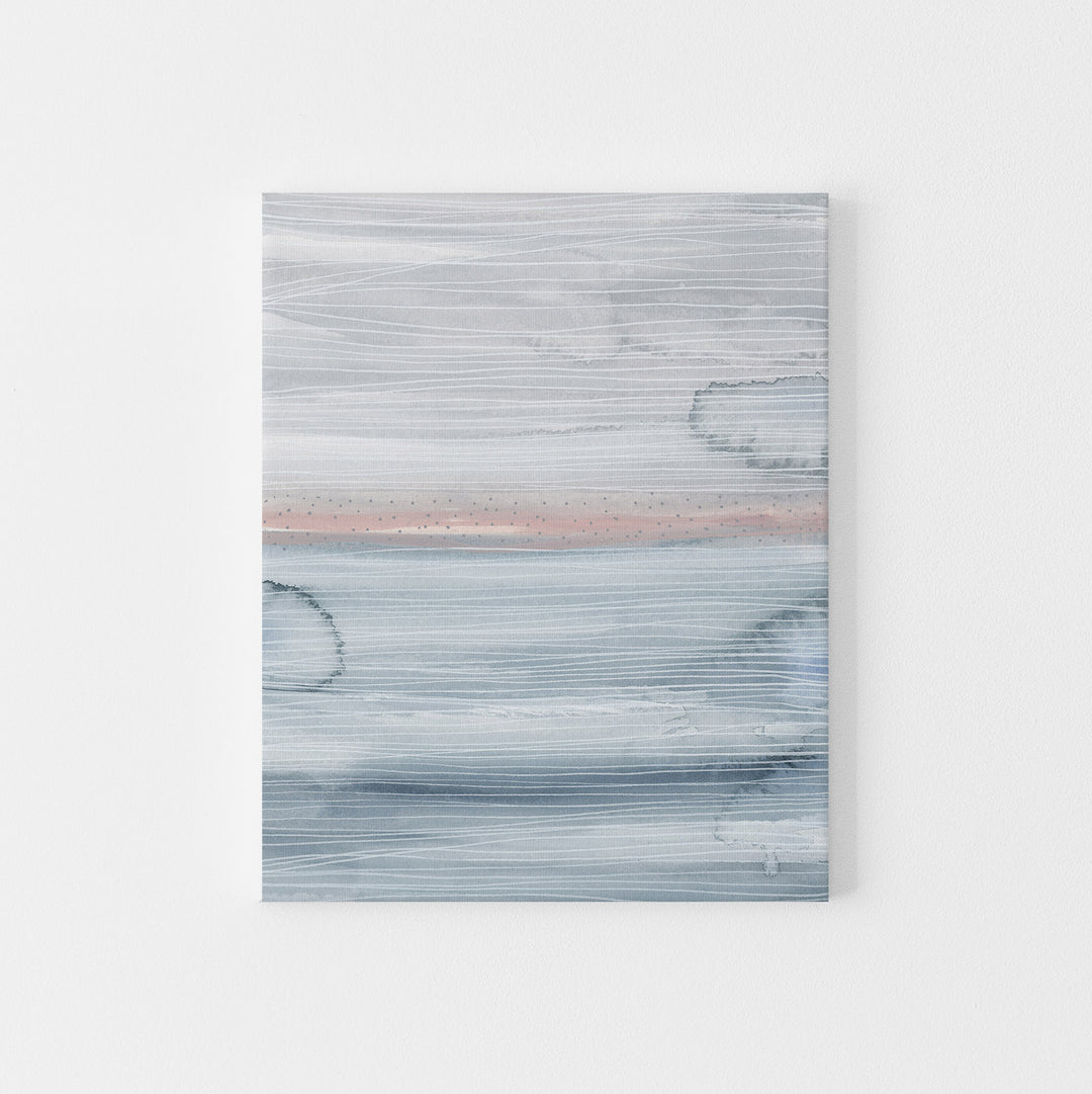 Modern Ocean Abstract Painting Blue, Gray and Pink Wall Art Print or Canvas - Jetty Home