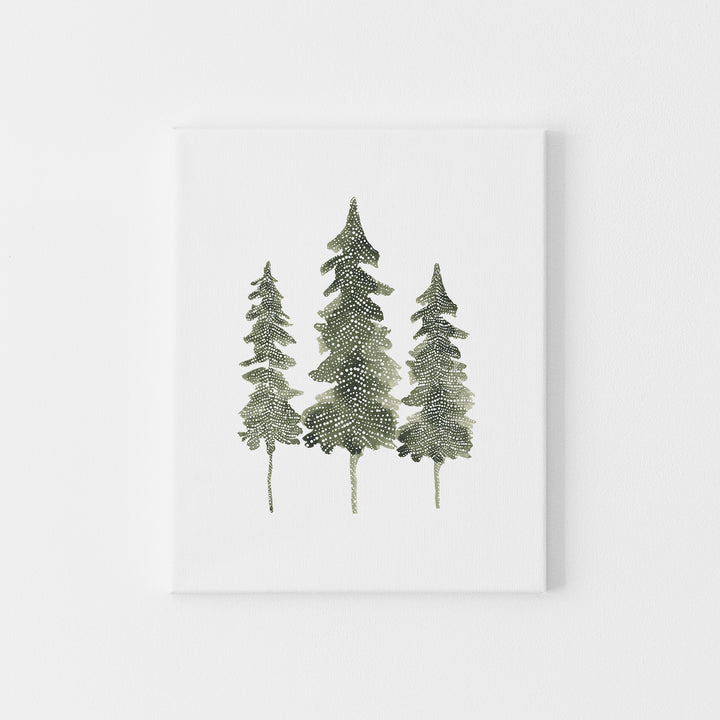 Watercolor Pine Tree Trio Modern Winter Forest Wall Art Print or Canvas - Jetty Home