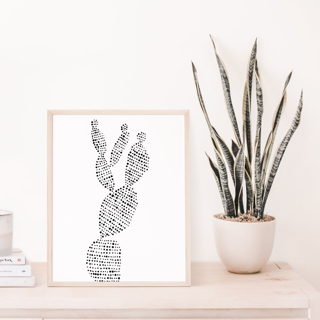 Modern Minimalist Prickly Pear Cactus Illustration Wall Art Print or Canvas - Jetty Home