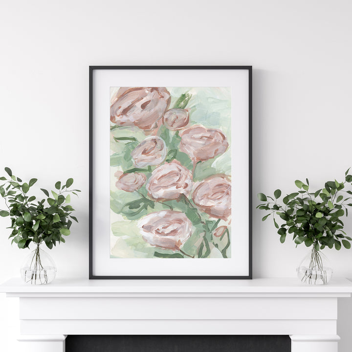 Rose Painting Statement Floral Art Pink and Green Modern French Country Artwork