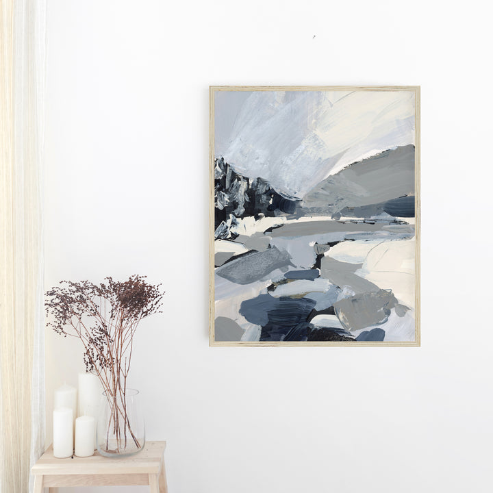 Winter Landscape Painting Mountain River Woods Wall Art Print or Canvas - Jetty Home
