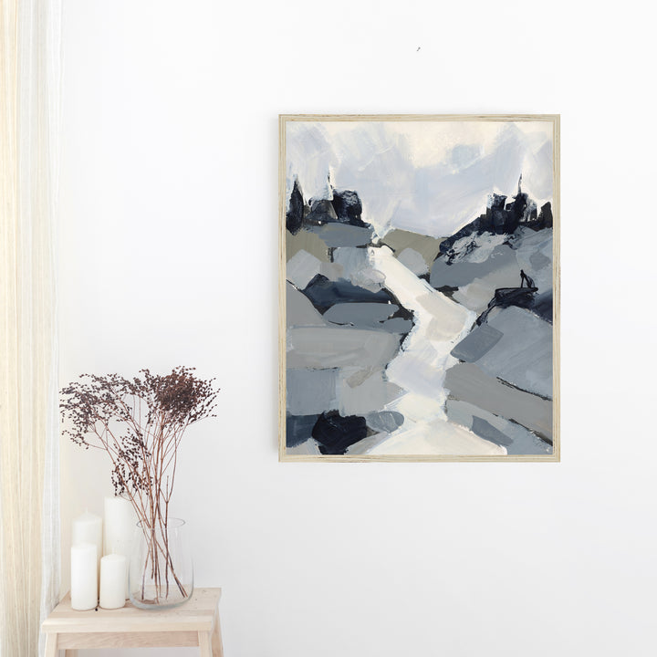 Winter River Paining Neutral Gray and Beige Wall Art Print or Canvas - Jetty Home