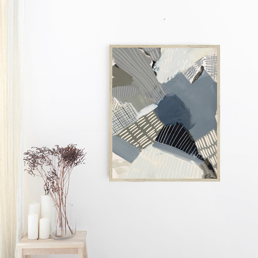 Gray, Slate Blue and Brown Modern Abstract Painting Wall Art Print or Canvas - Jetty Home