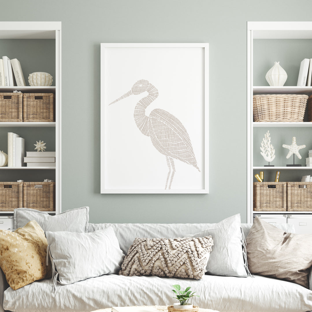 Woven Heron Illustration - Art Print or Canvas - Jetty Home