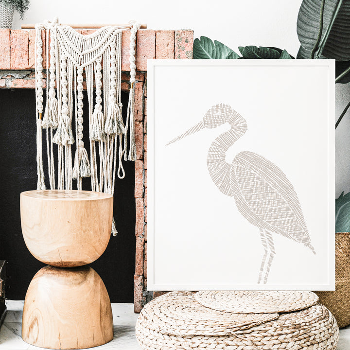 Woven Heron Illustration - Art Print or Canvas - Jetty Home