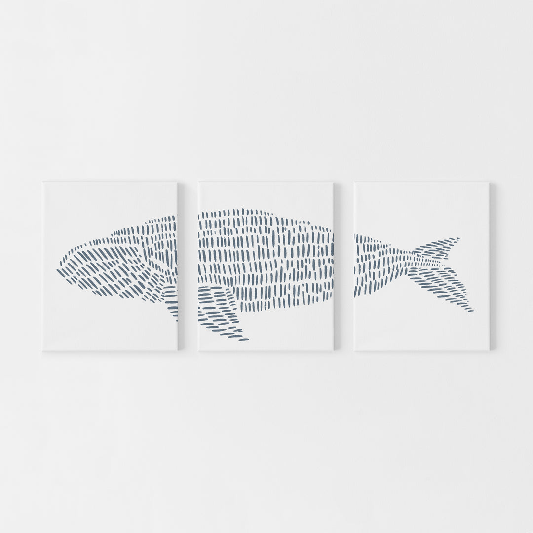 Right Whale Illustrated Line Triptych Set of Three Wall Art Prints or Canvas - Jetty Home