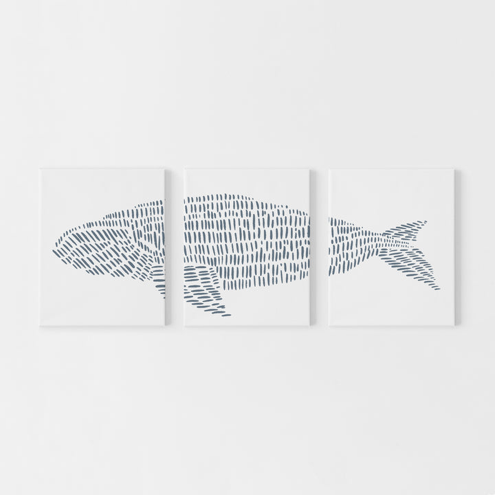 Right Whale Illustrated Line Triptych Set of Three Wall Art Prints or Canvas - Jetty Home