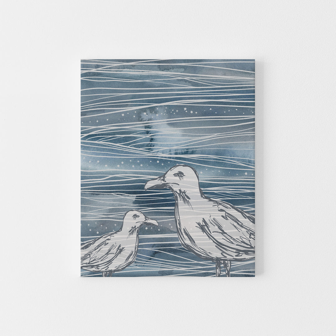 Nautical Abstract Blue Sea Gull Modern Coastal Wall Art Print or Canvas - Jetty Home