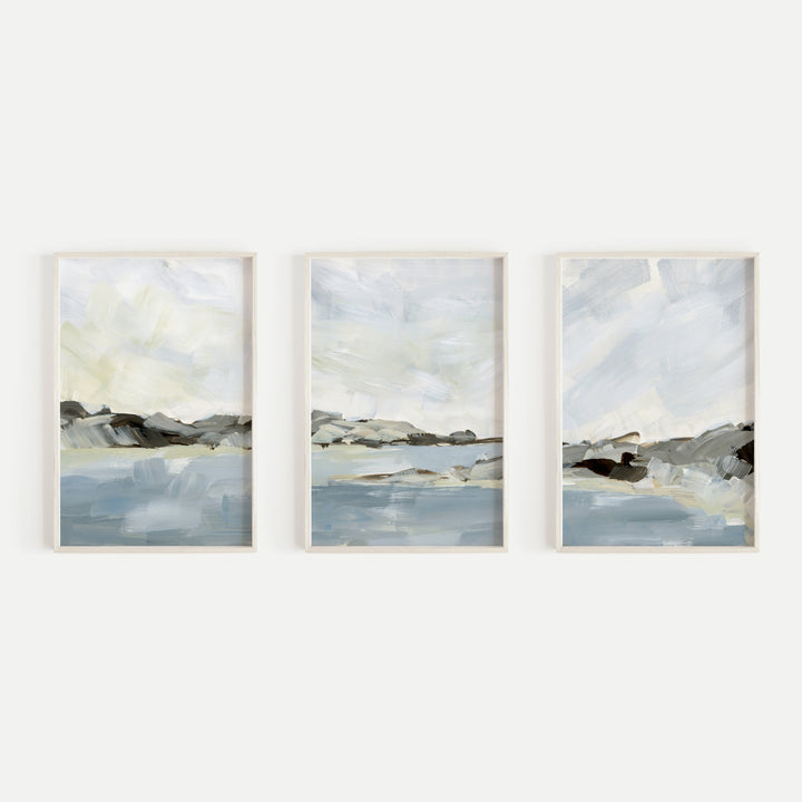 Bay Moody Landscape Ocean Triptych Set of Three Wall Art Prints or Canvas - Jetty Home