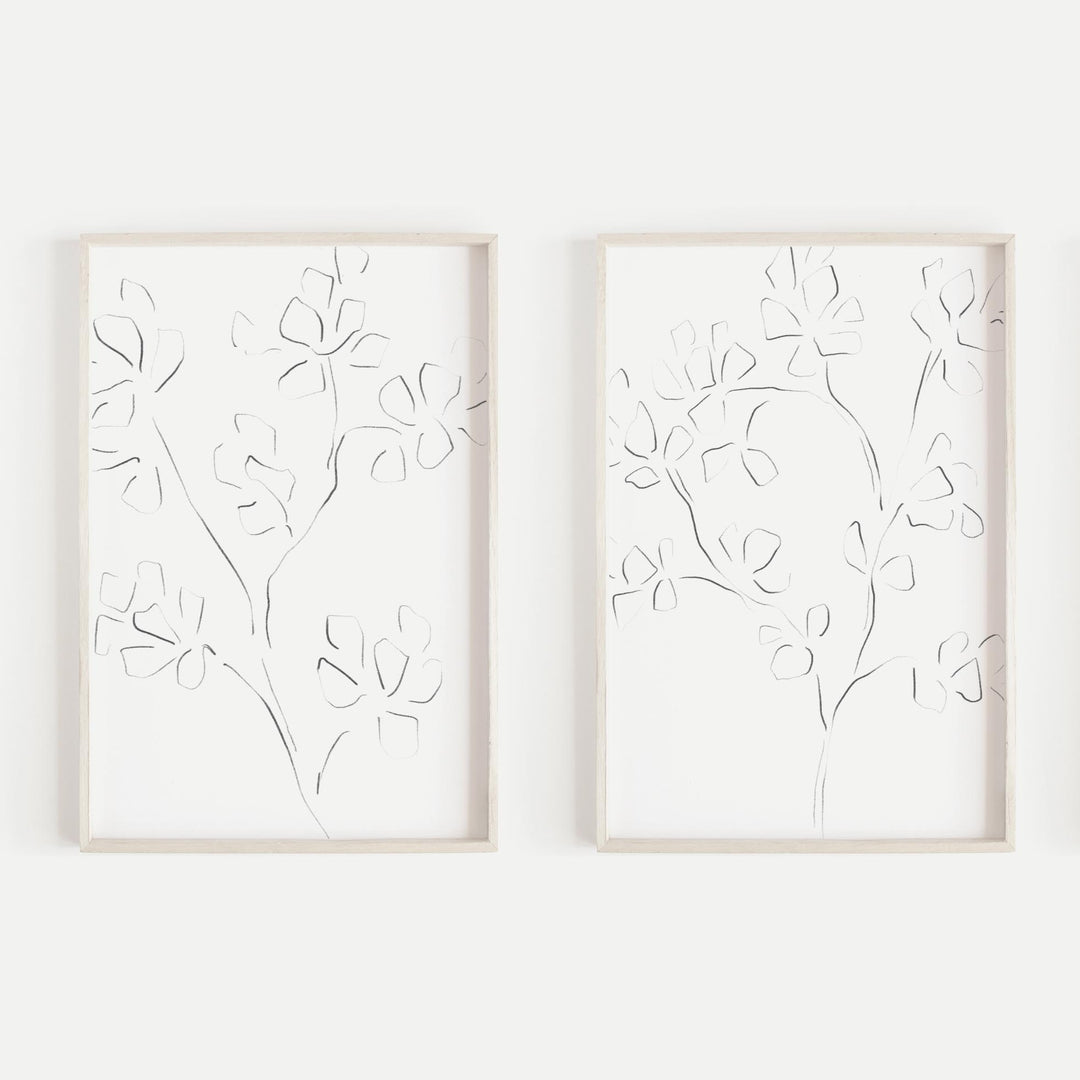 Modern Cherry Blossom Floral Illustration Diptych Set of 2 Wall Art Print or Canvas - Jetty Home