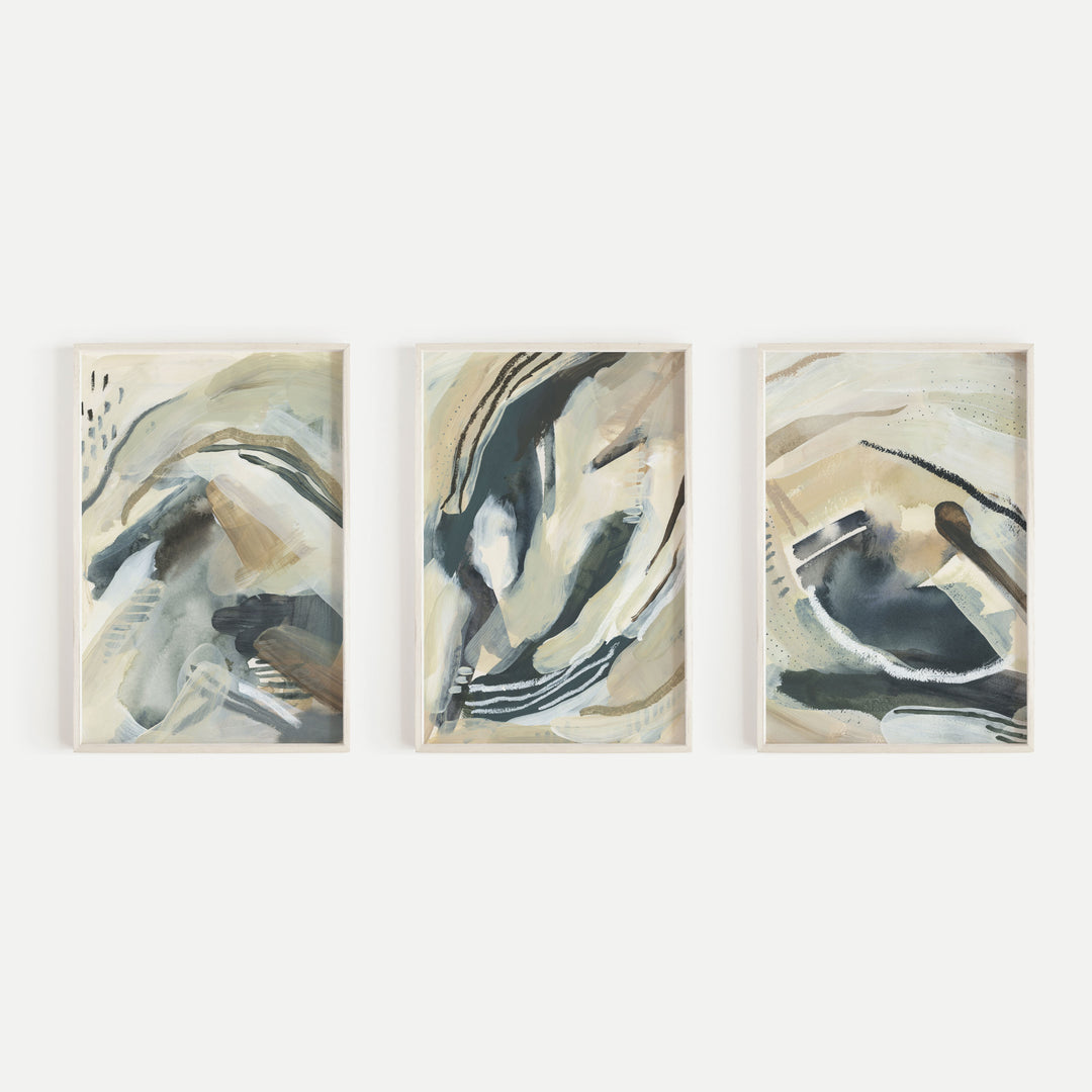 Fluid Abstract Paintings Triptych Set of Three Wall Art Prints or Canvas - Jetty Home