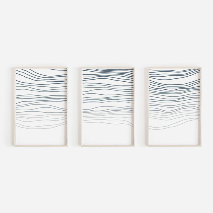 Abstract Aerial Waves Line Drawing Triptych Set of Three Wall Art Prints or Canvas - Jetty Home